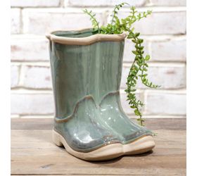 welly boot plant pot Teal Rainboots – Casa Ancora Home Decor & More