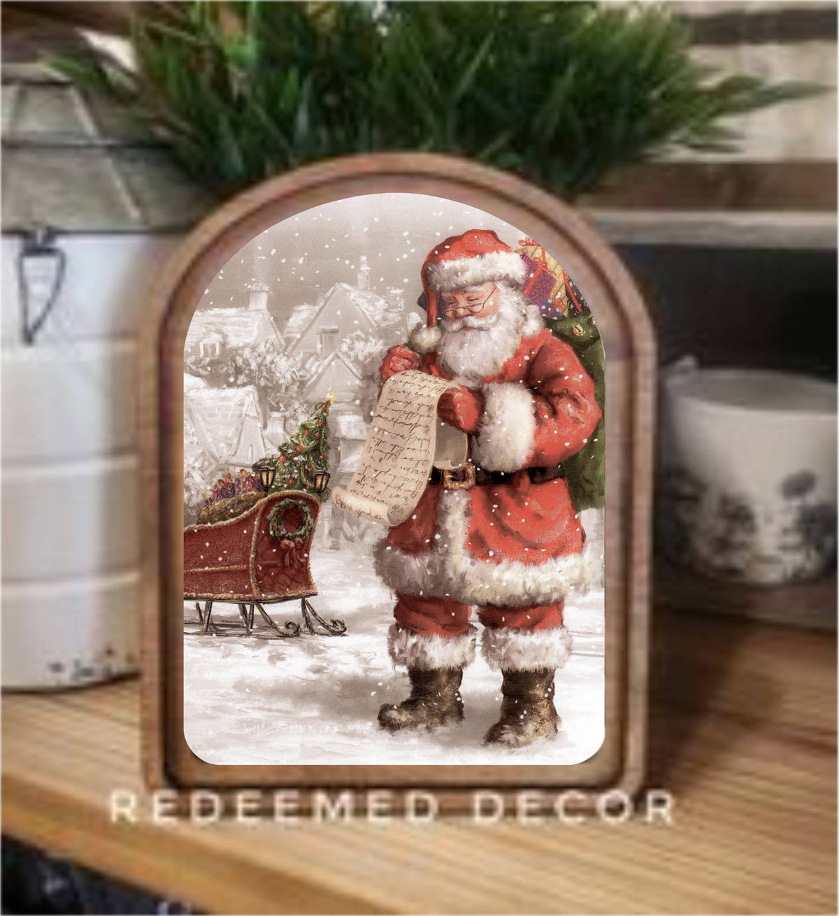 Arch Top Santa List Framed Art