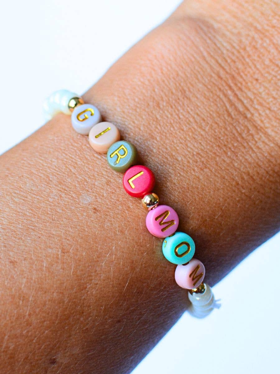 GIRL MOM multi colored beaded pearl Mama jewelry  bracelet