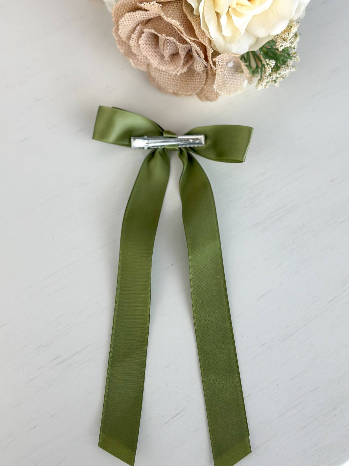 Classic Satin Bow With Clip "Green"