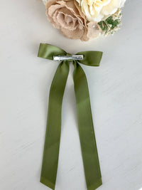 Classic Satin Bow With Clip "Green"