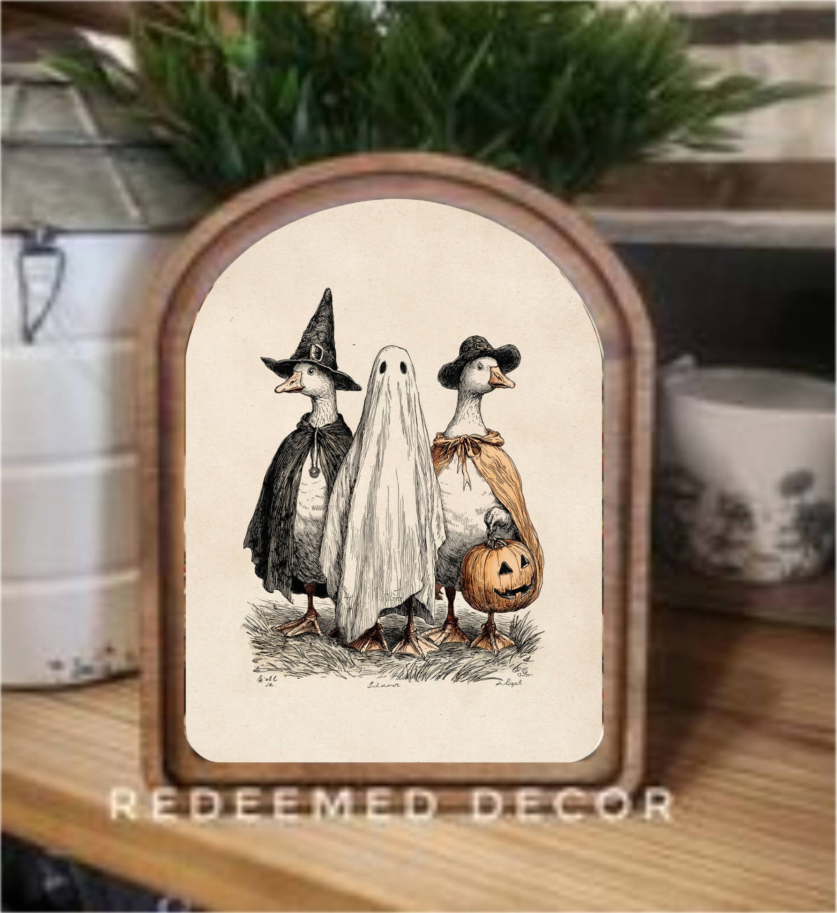 Arch Top Halloween Geese Framed Art