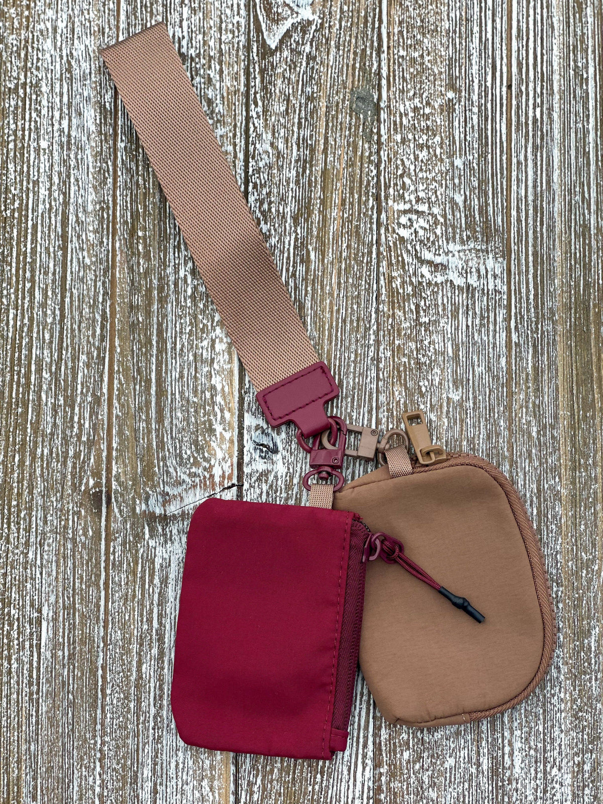 Dual Pouch Wristlet Keychain "Wine-Mocha"