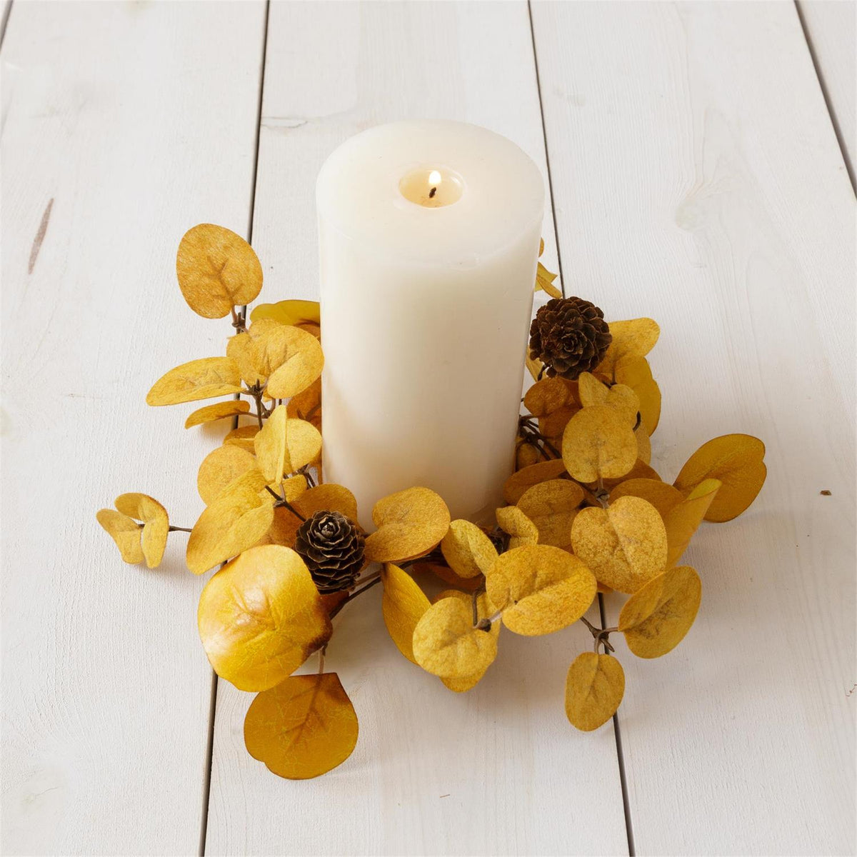 Candle Ring - Mustard Eucalyptus And Mini Pinecones