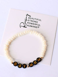 Boy MOM black and gold beaded word pearl stretch bracelet