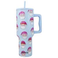 Pink Santa Hats Blue Tumbler