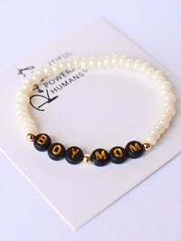 Boy MOM black and gold beaded word pearl stretch bracelet