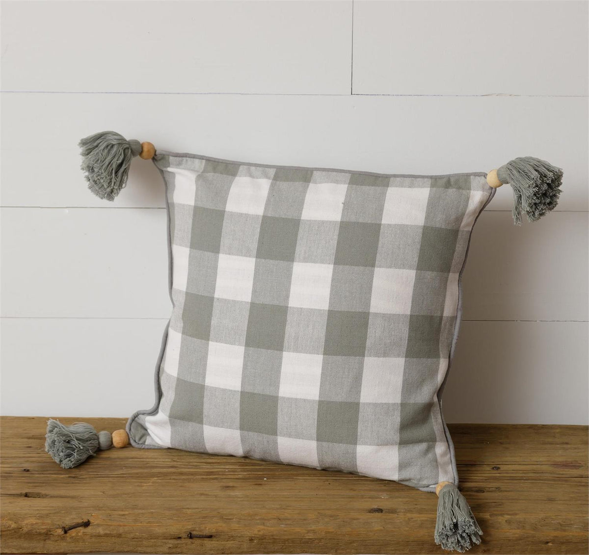 Grey Buffalo Check Pillow with Tassels