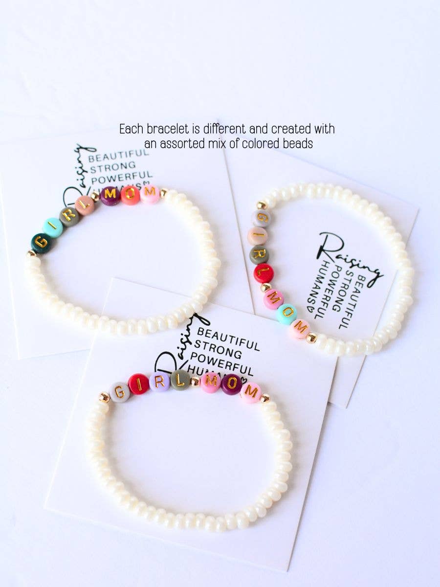 GIRL MOM multi colored beaded pearl Mama jewelry  bracelet