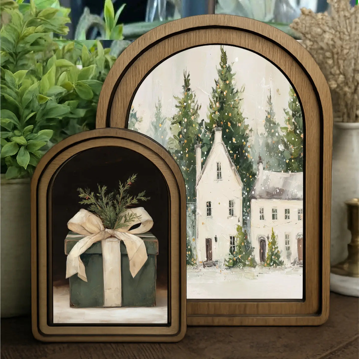 Arch Top Christmas Gift Framed Art