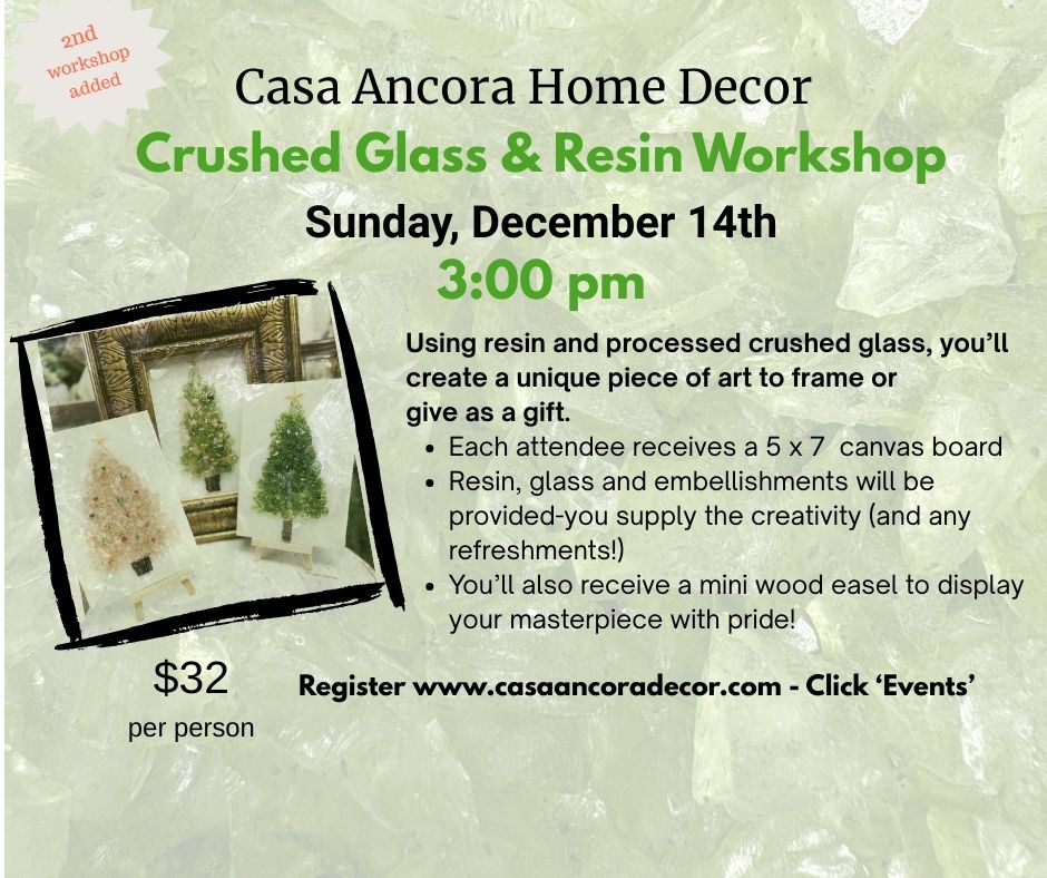 Resin and Crushed Glass Workshop-Dec 14th