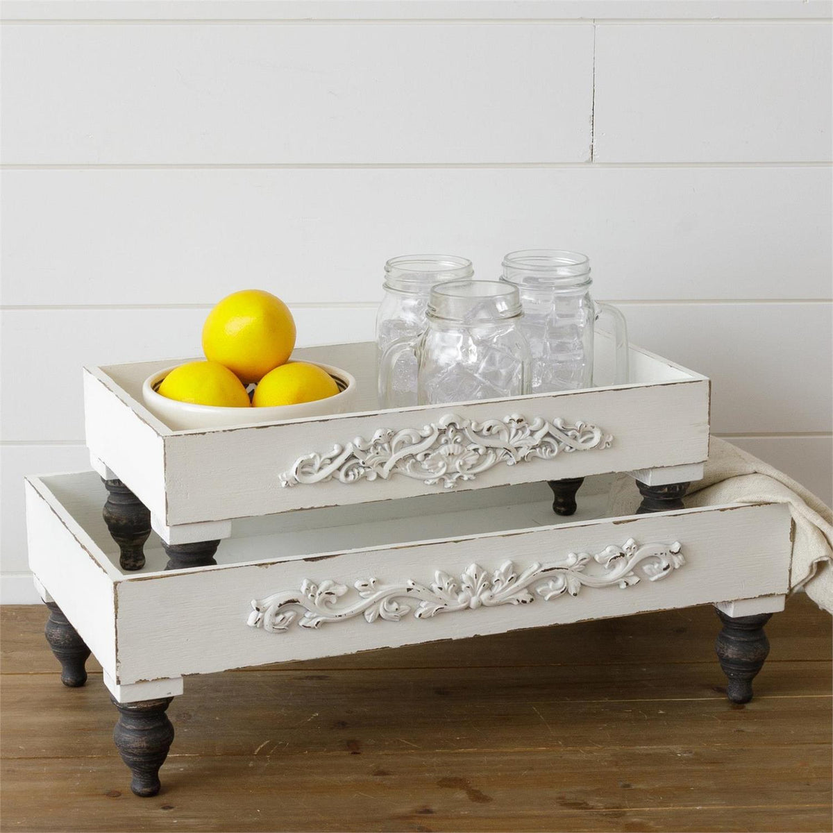 Distressed White Raised Trays