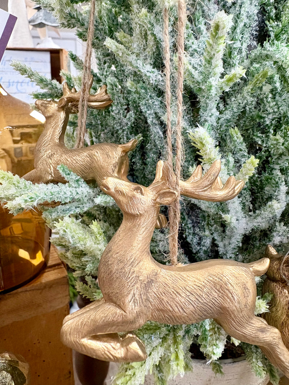 Hanging Deer Ornament - 4" Resin