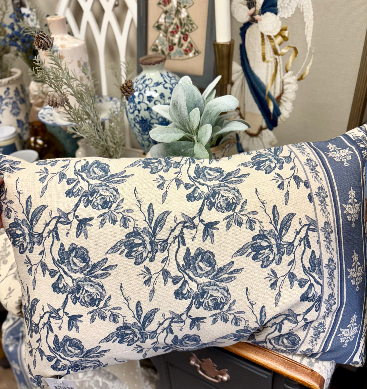 French Blue Floral Lumbar