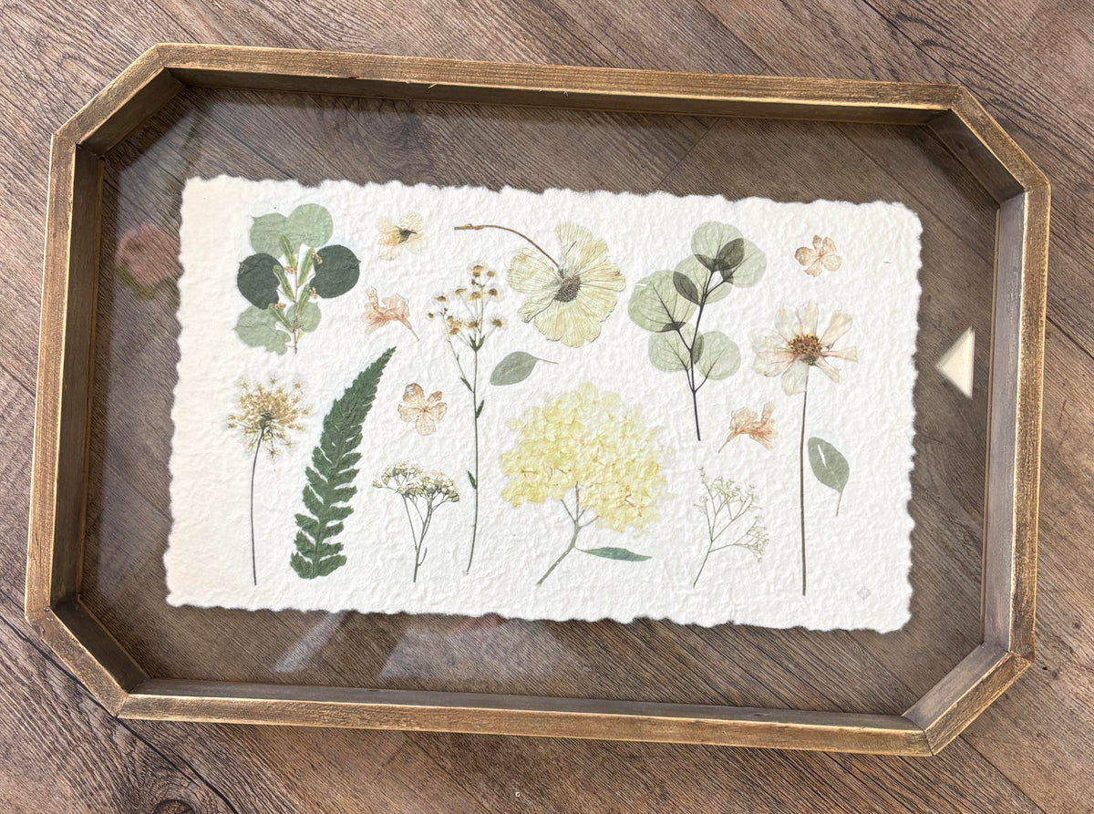 Glass Bottom Tray with Dried Flowers
