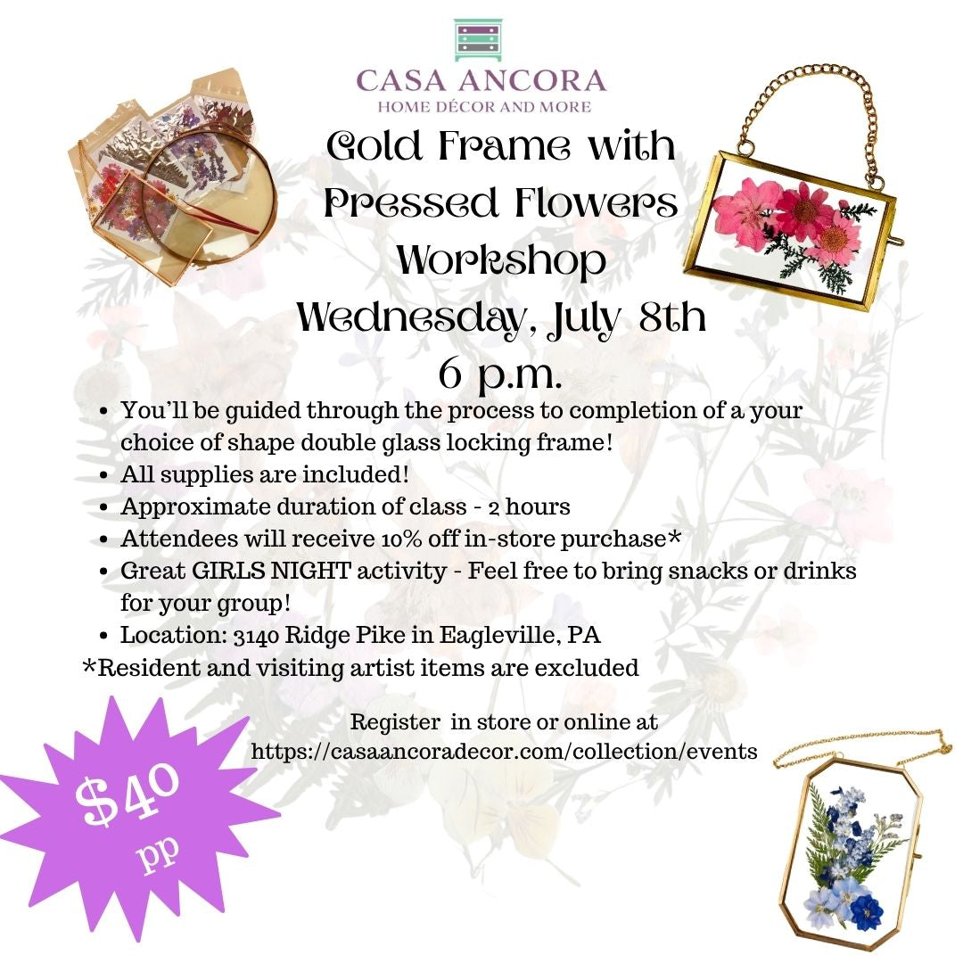 Gold Frame with Pressed Flowers Workshop