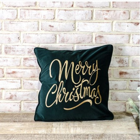 Green Velvet Merry Christmas Pillow