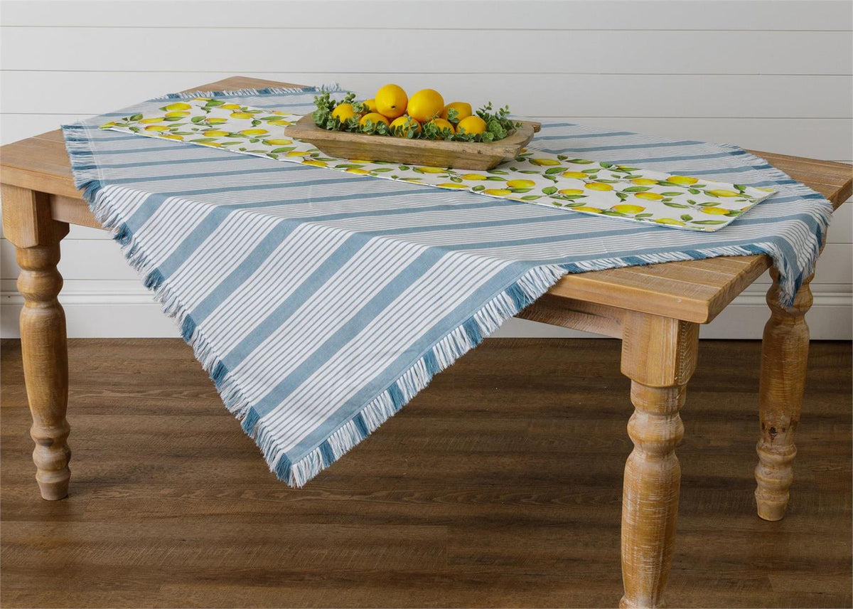 Table Cloth-Blue Grain Sack Stripe
