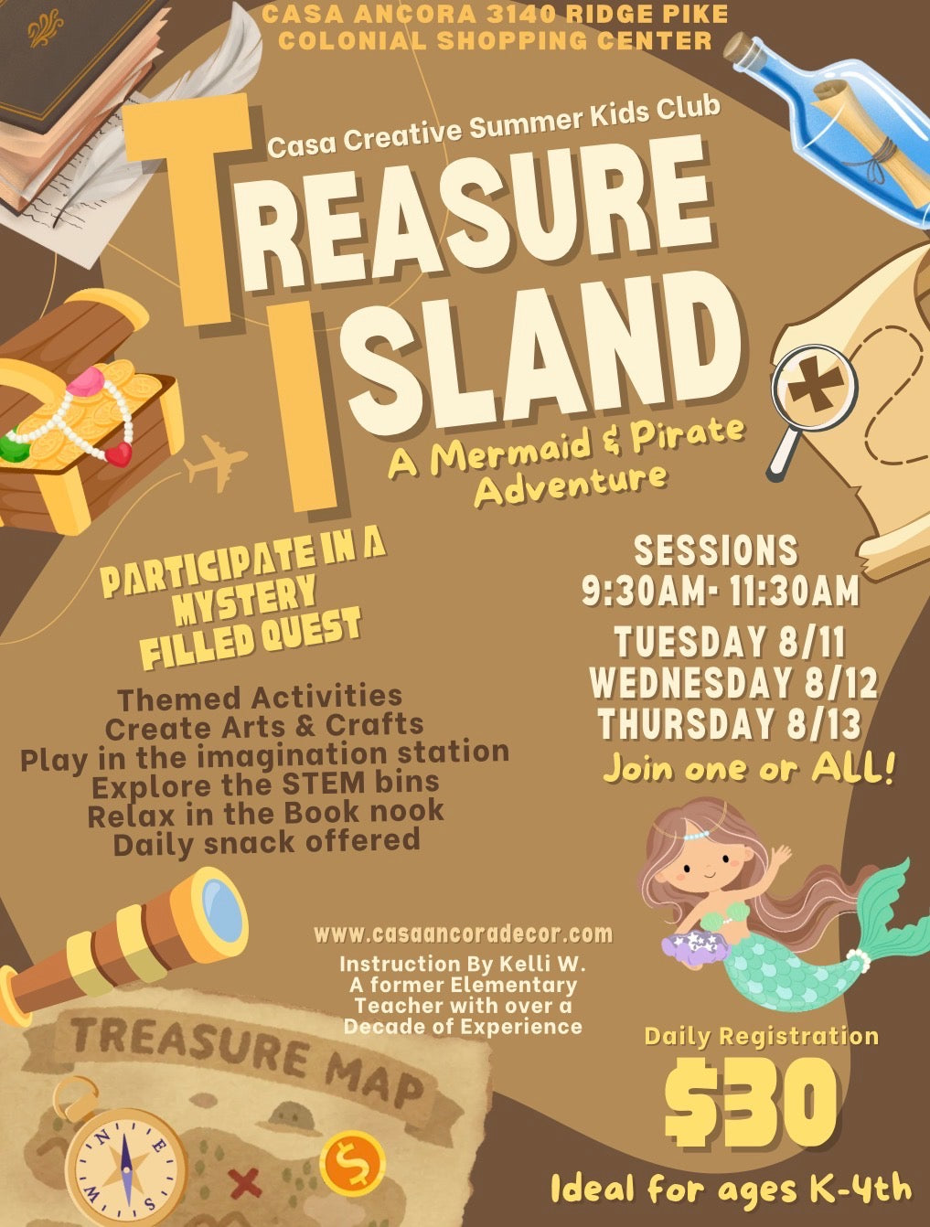 CASA Creative Summer Kids Club-Treasure Island, A Mermaid & Pirate Adventure