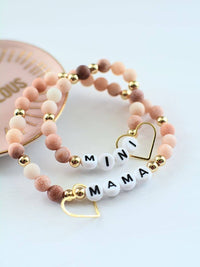 Mama MINI matching Pink beaded stretch bracelet jewelry set