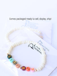 GIRL MOM multi colored beaded pearl Mama jewelry  bracelet