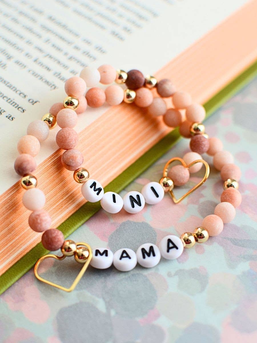 Mama MINI matching Pink beaded stretch bracelet jewelry set