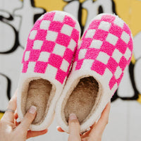 Hot Pink Checkered Pattern Slippers