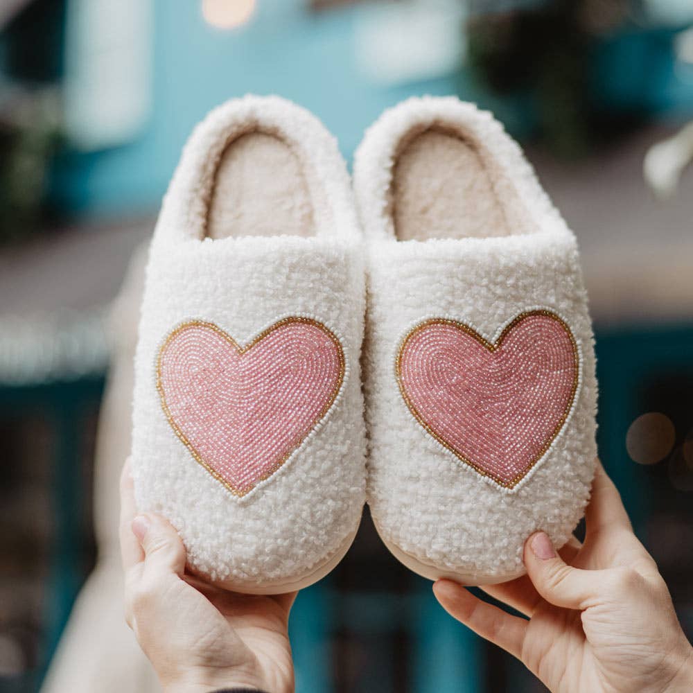 Beaded Pink & Gold Heart Slippers