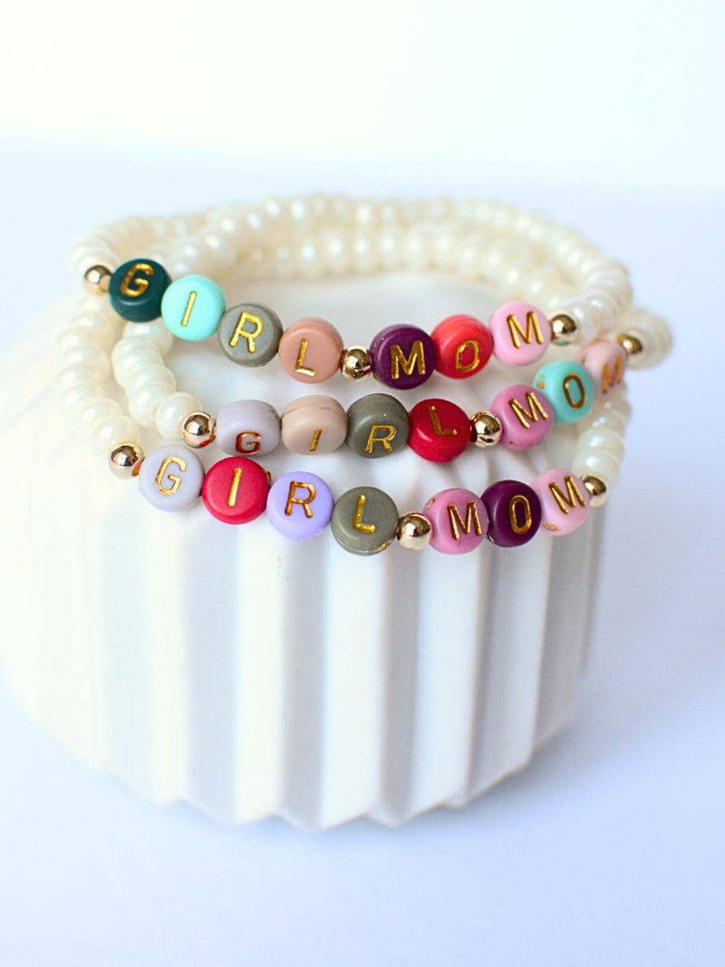 GIRL MOM multi colored beaded pearl Mama jewelry  bracelet