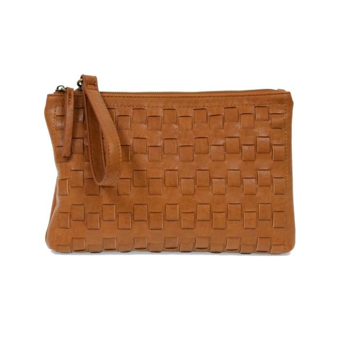 Woven Convertible Crossbody Clutch-Cognac